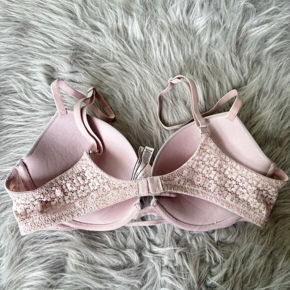 Victoria's Secret Bra 36C Padded Plunge Pale Pink Lace Underwire - Picture 3 of 8